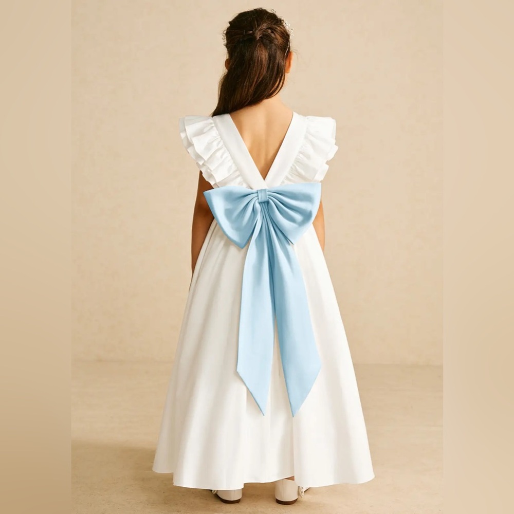 Azazie Aero White Dress with Blue Bow